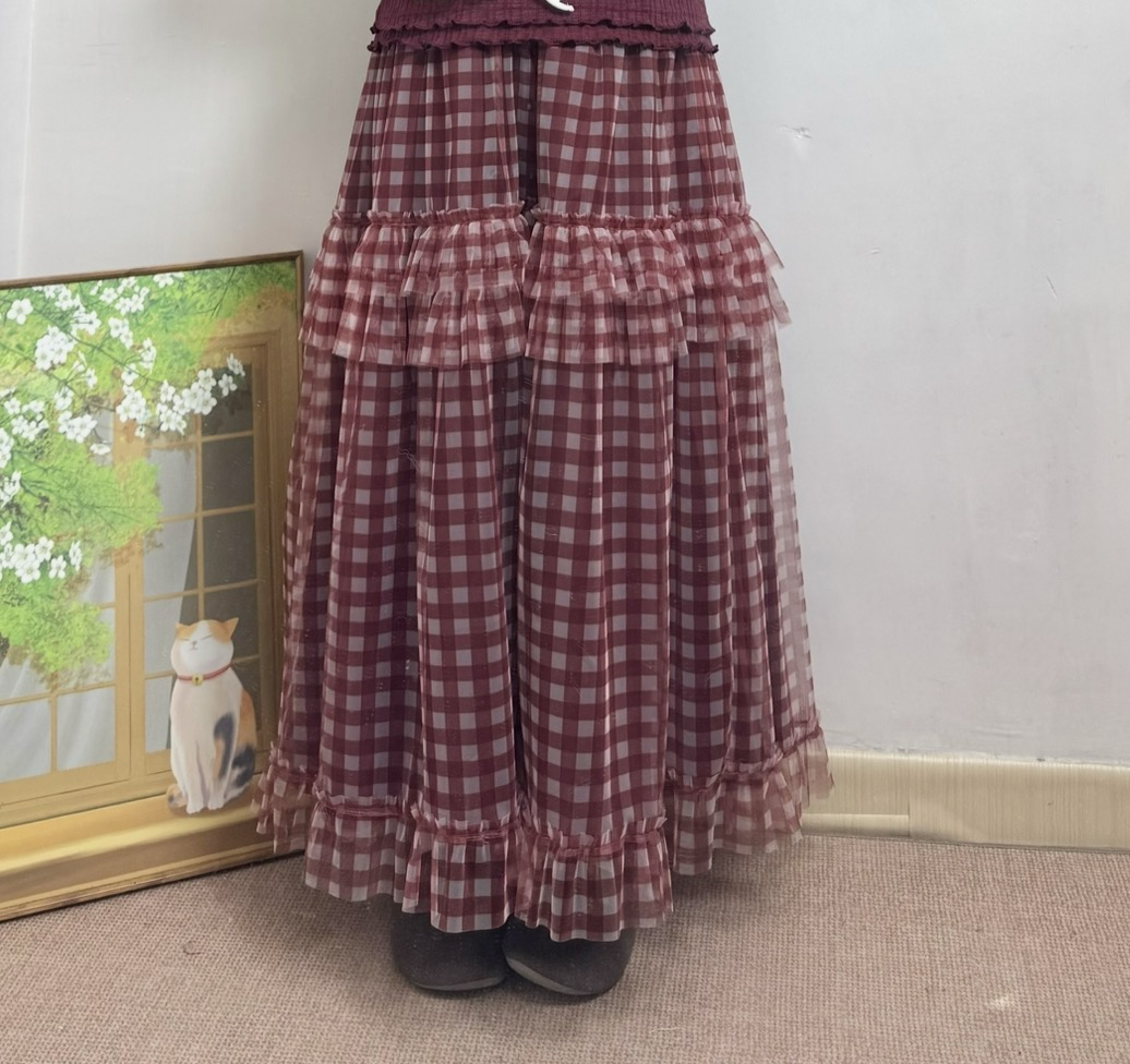 雙面著！格紋紗紗半身裙