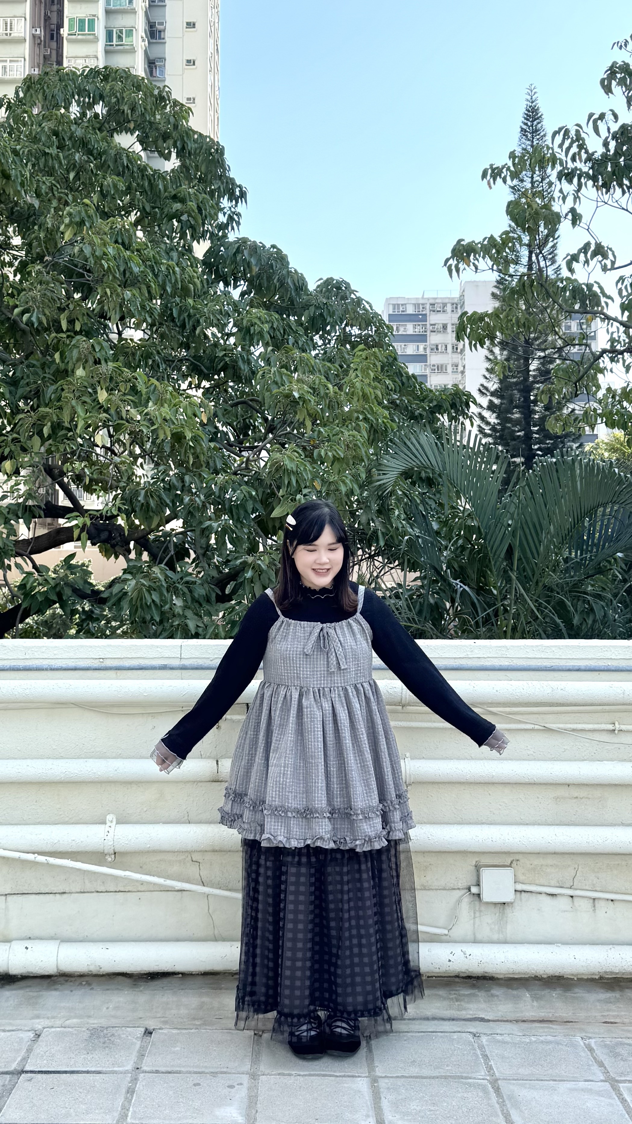 雙面著！格紋紗紗半身裙