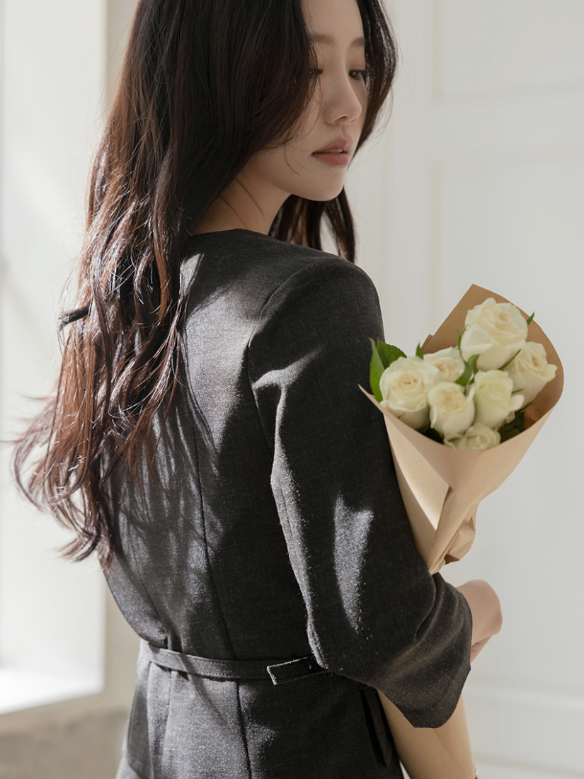 [現貨] Marcia 方領七分袖套裝襯衫 [ 深灰色 / Free ]