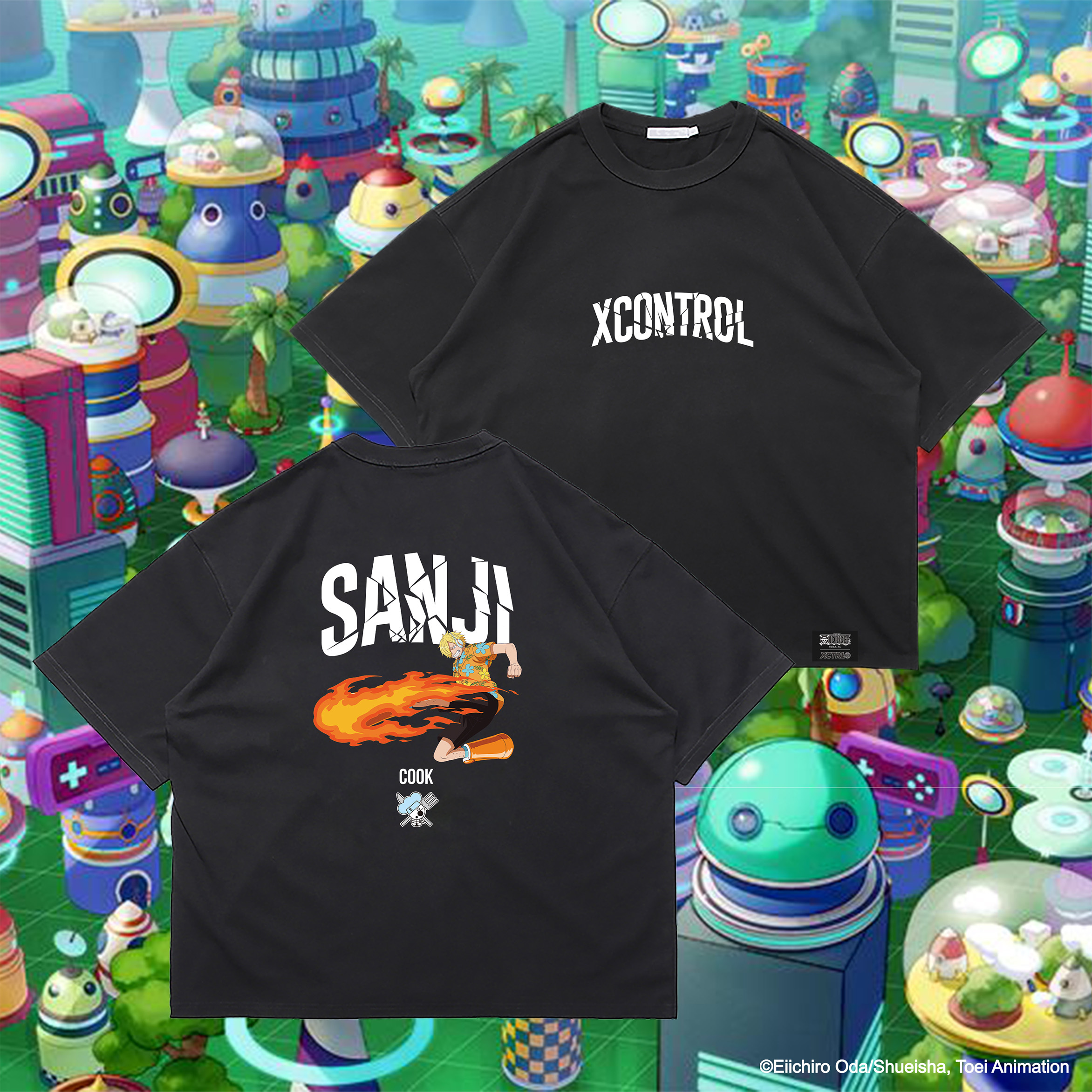 XCTRL® x 航海王 香吉士寬版短T-黑