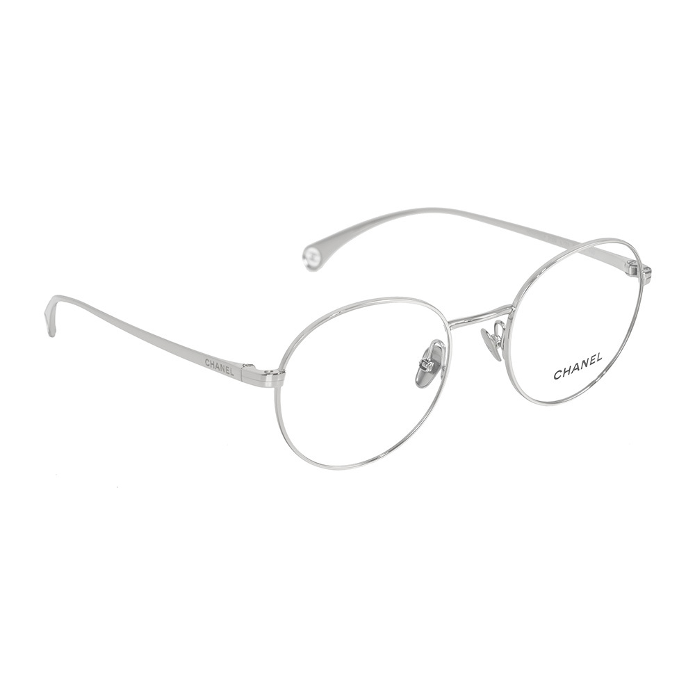 【CHANEL】Logo 金屬框橢圓平光眼鏡 50/53mm (銀色)