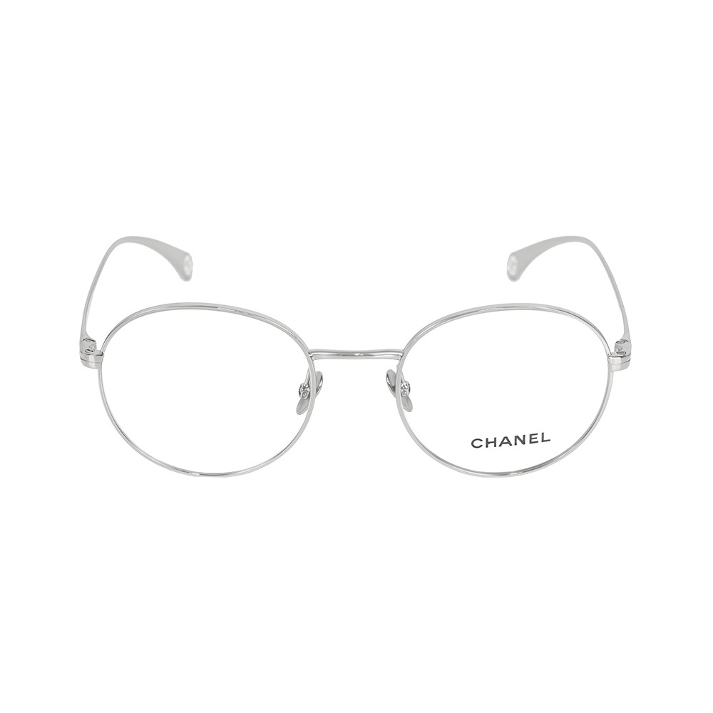 【CHANEL】Logo 金屬框橢圓平光眼鏡 50/53mm (銀色)