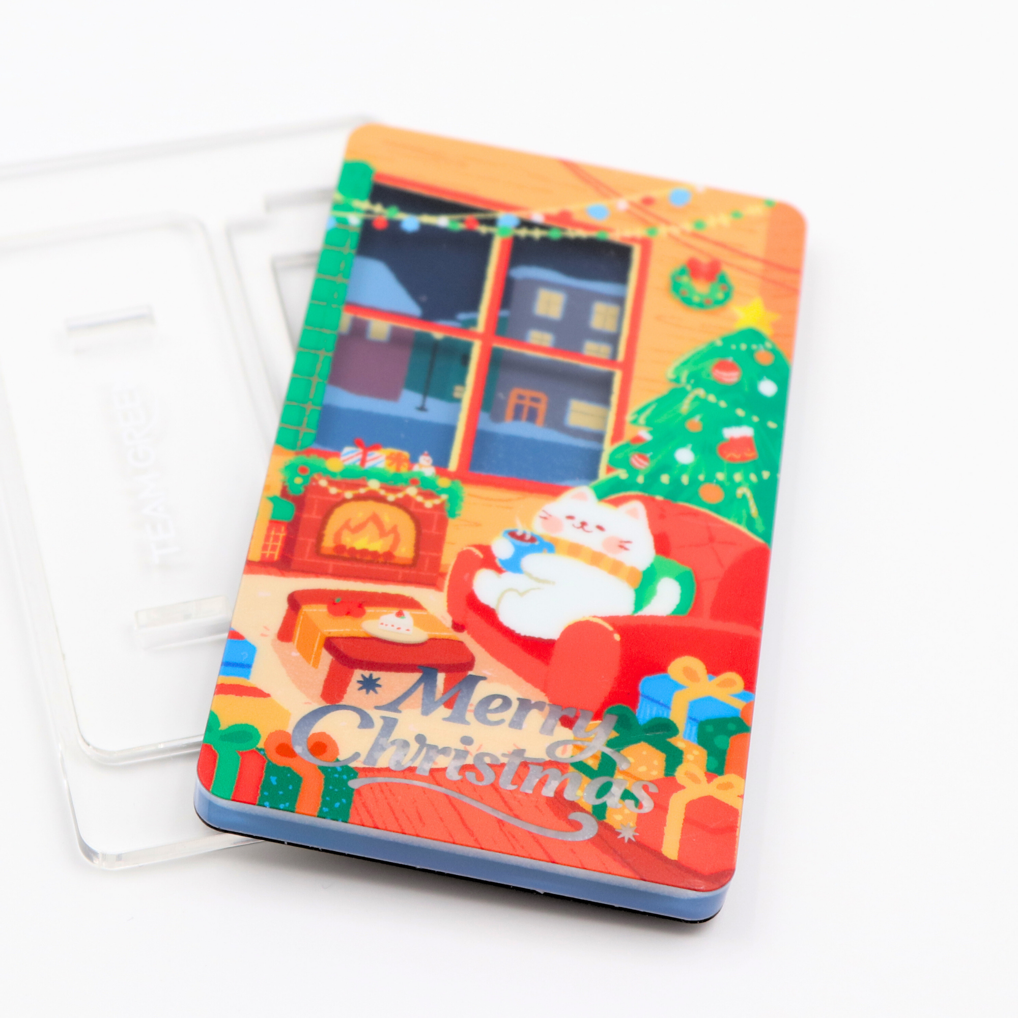 Christmas sand art Magnet - White Cat