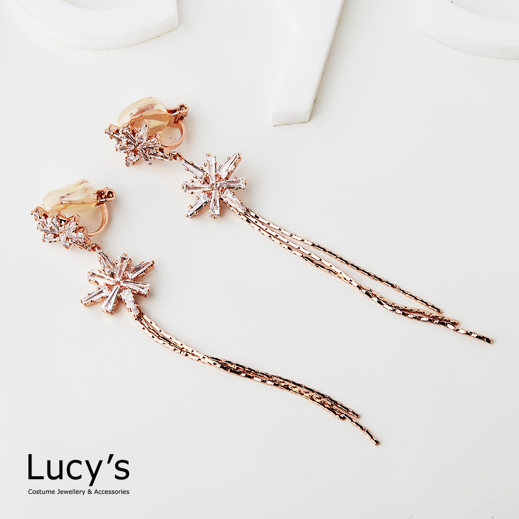 星辰流蘇 夾式耳環 (123419)