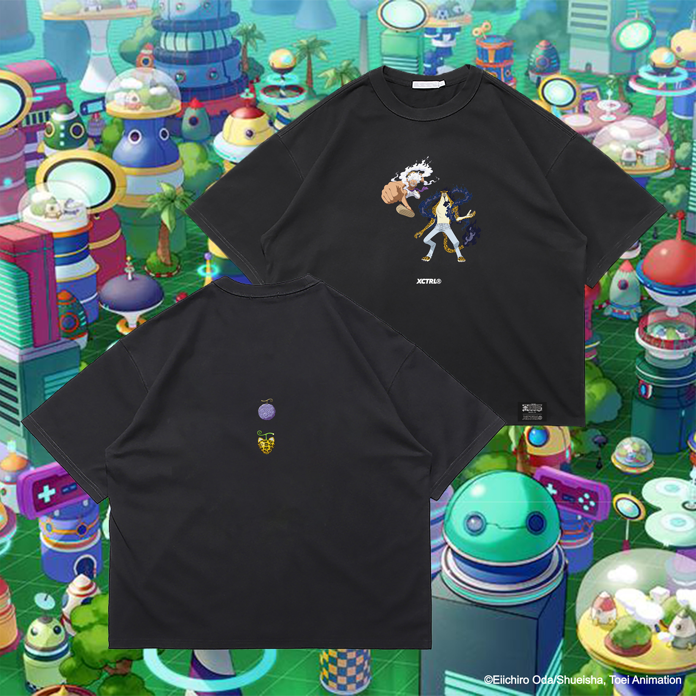 XCTRL® x 航海王 尼卡&羅布·路基寬版短T-黑