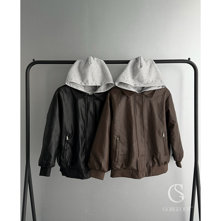 G7857 「(長版)連帽皮革兔毛毛保暖外套」