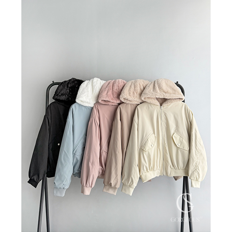 G7866 「雙面2穿風衣狐狸毛機車外套」