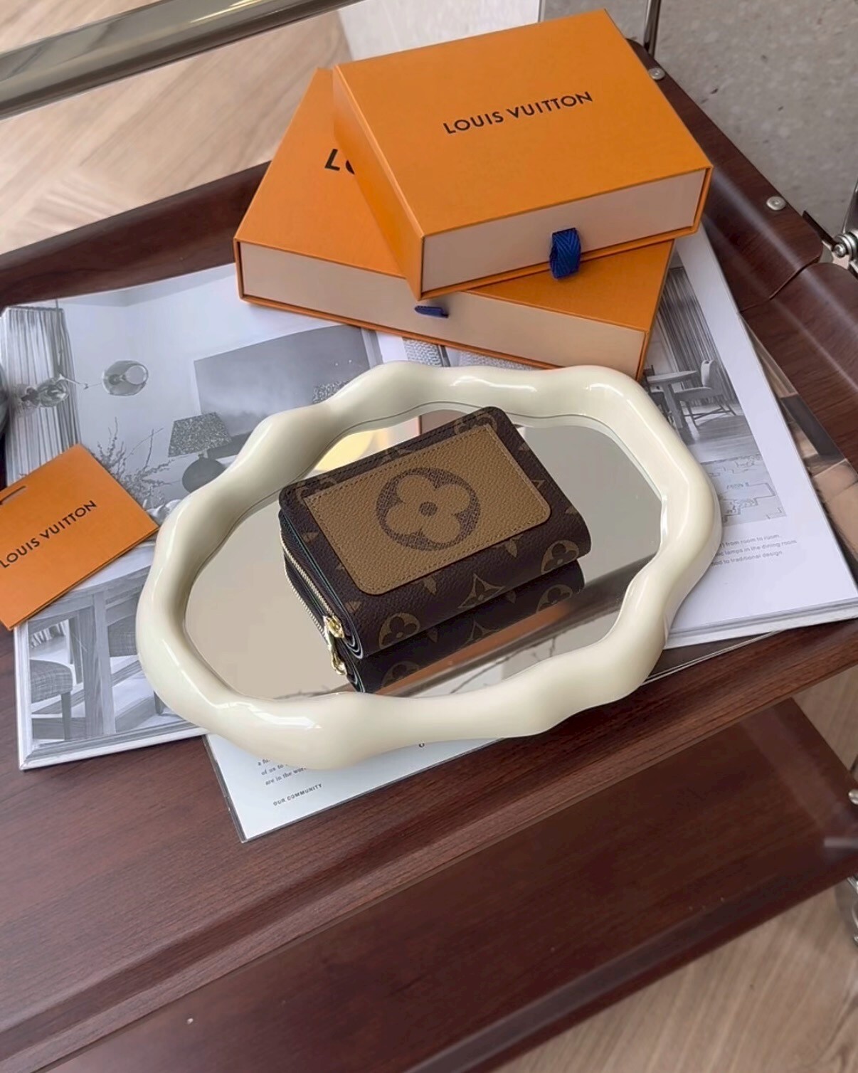 LV｜LOU 一字對開零錢短夾拼色老花 M81461