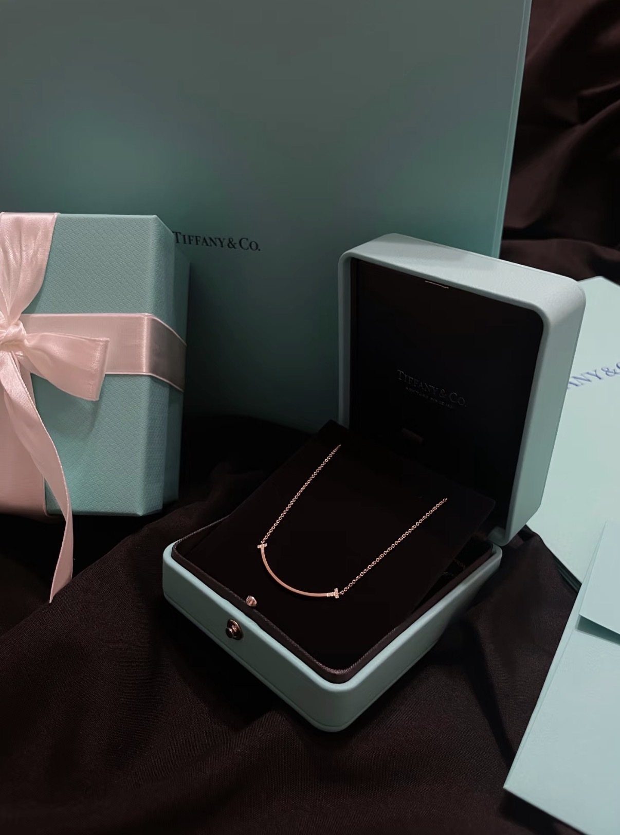 TIFFANY & CO. T 系列 中號 微笑吊飾 鑽石項鍊 玫瑰金色
