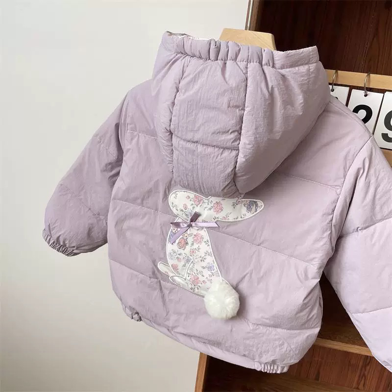 紫色碎花兔兔保暖雙面外套(90-130)