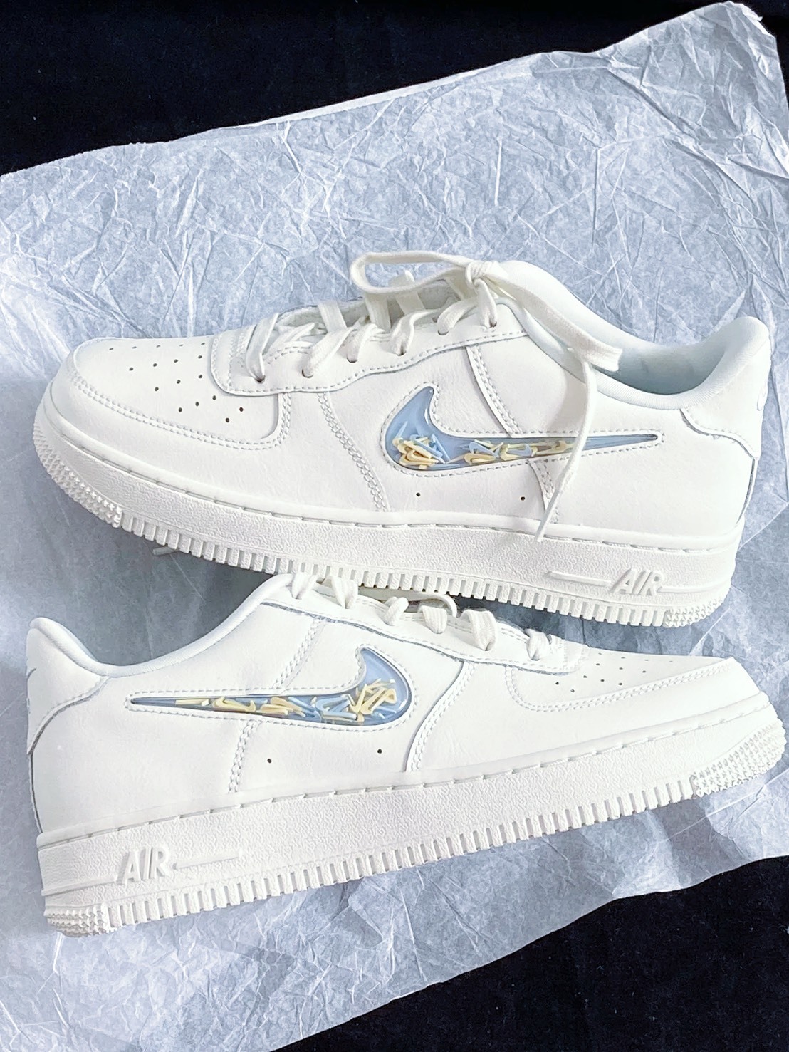NIKE AIR FORCE 1 GS 氣泡勾勾 白藍