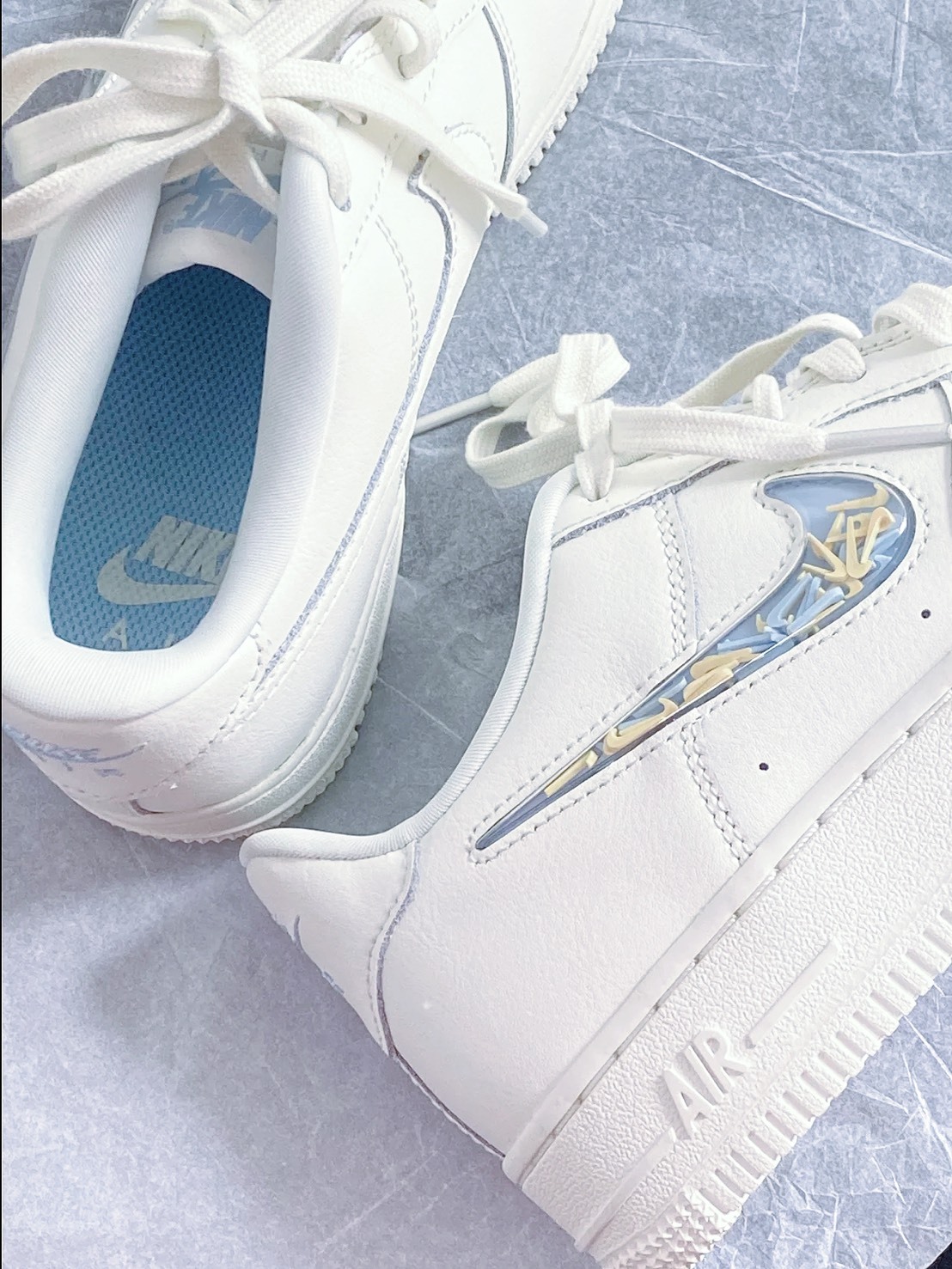 NIKE AIR FORCE 1 GS 氣泡勾勾 白藍