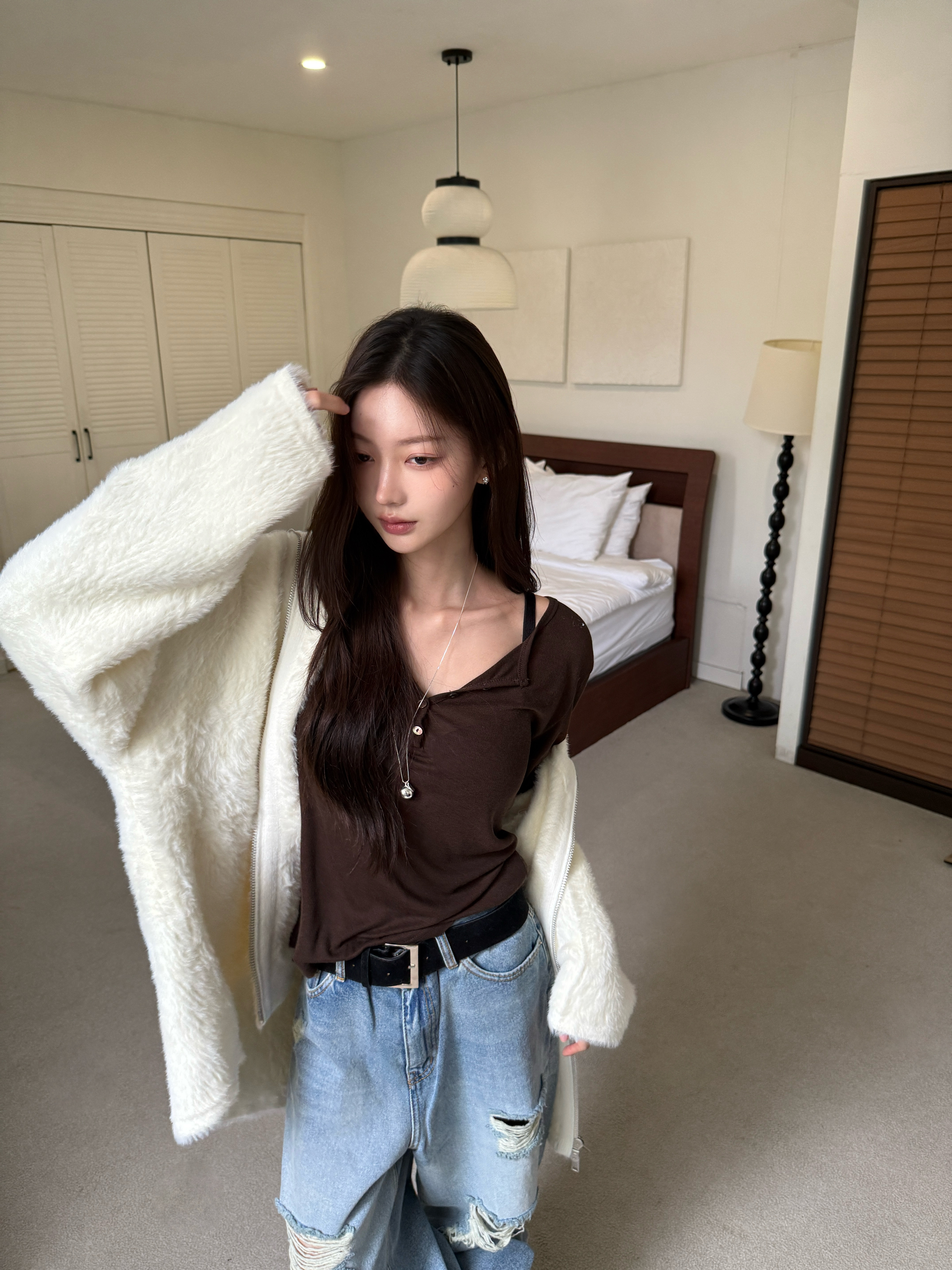 【現貨】D24 實體好高級!! 毛毛連帽外套 (白)