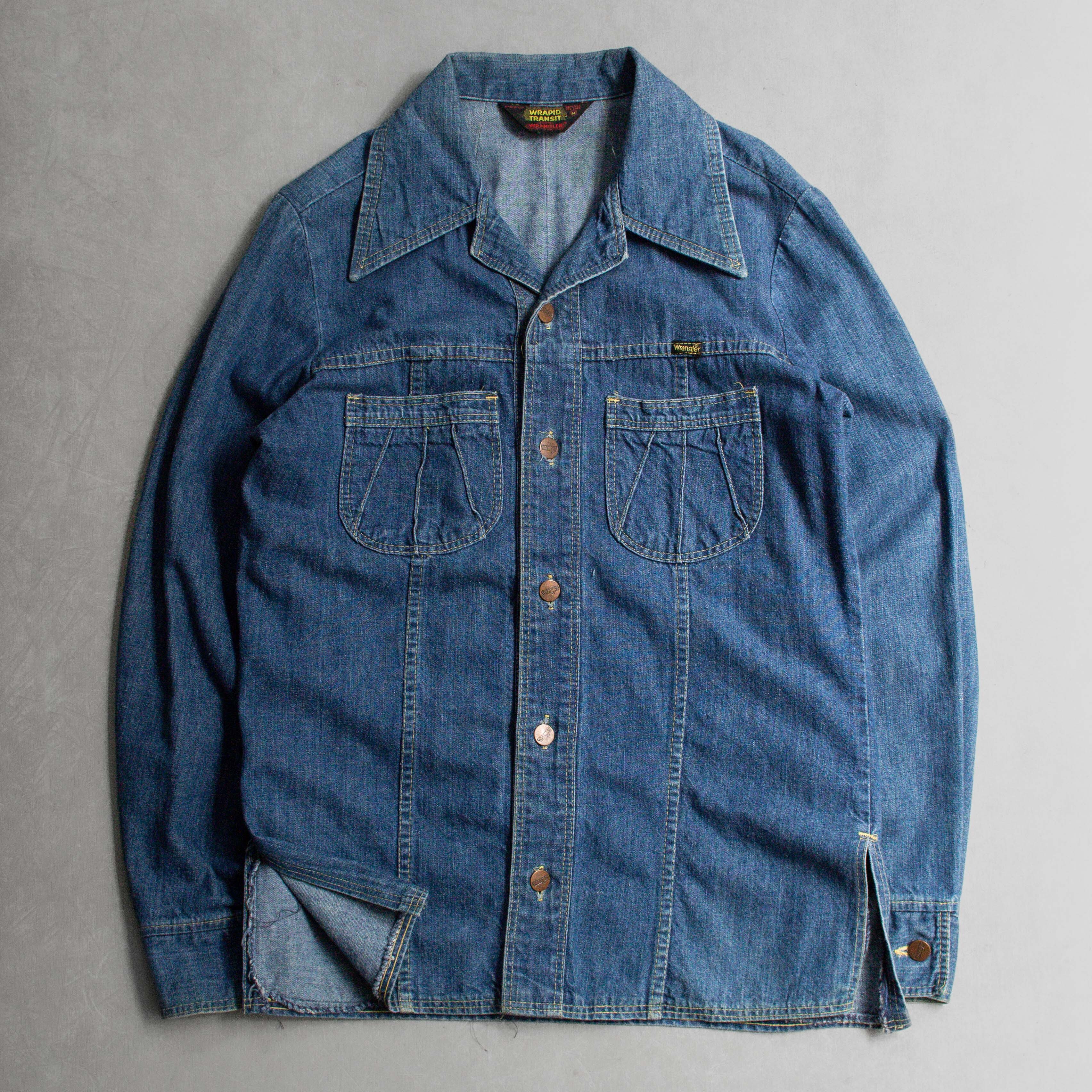 70S WRANGLER DENIM SHIRT-JAC 美國製 藍色 丹寧 襯衫 外套