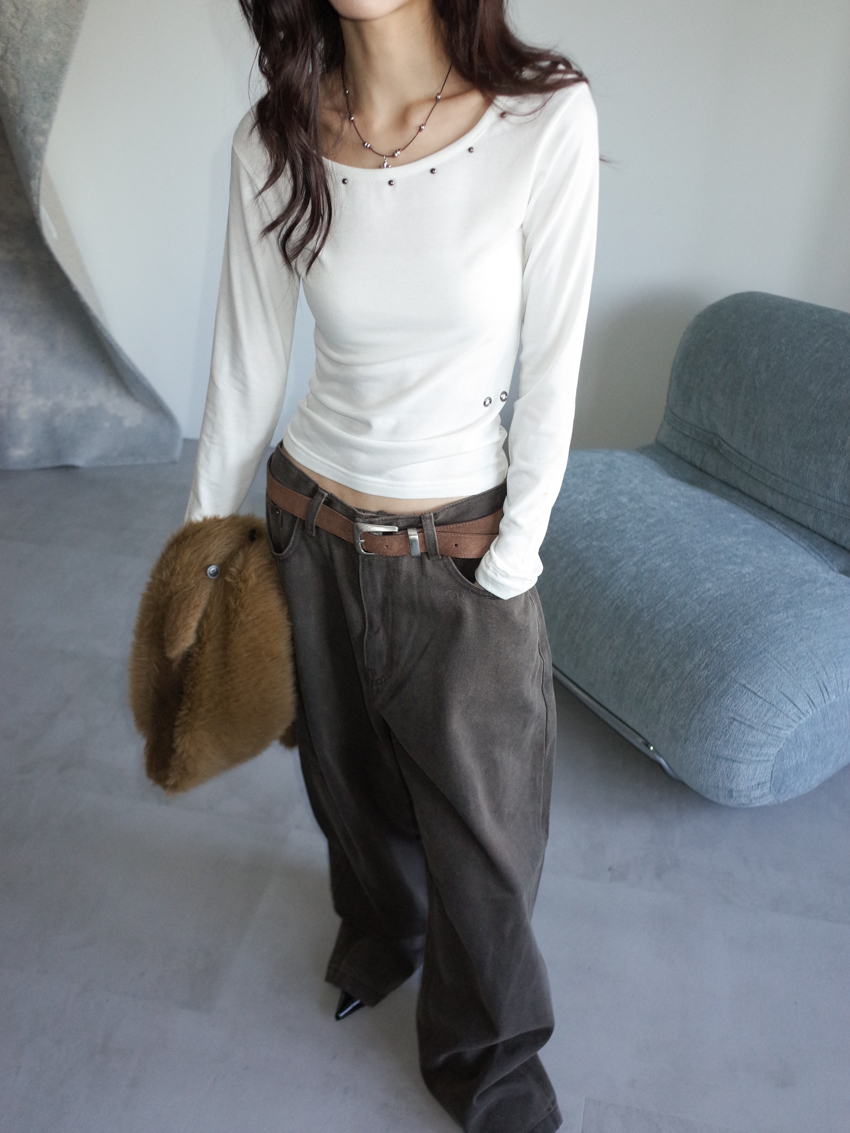 washed gray brown drawstring wide trousers