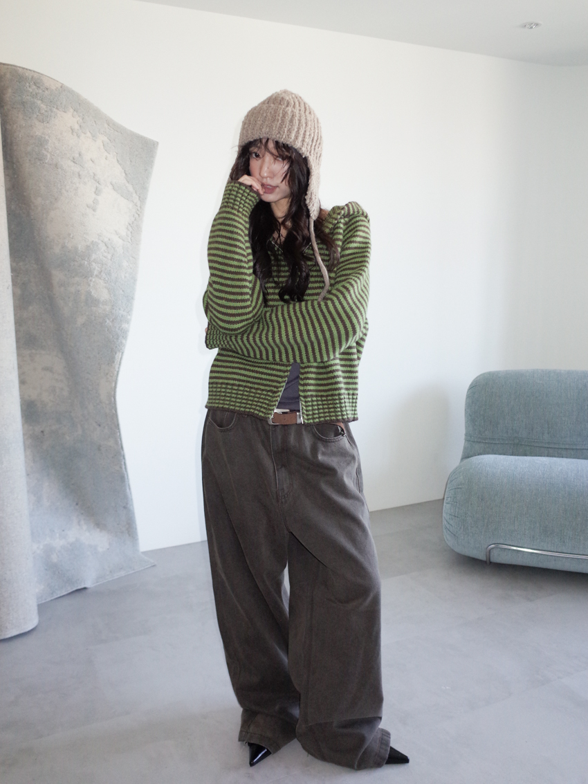 washed gray brown drawstring wide trousers