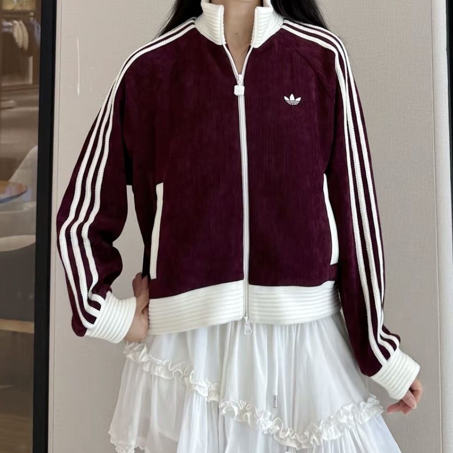 ADIDAS ORIGINALS 酒紅色 短版外套 燈芯絨 三葉草 秋冬服飾 KS0400