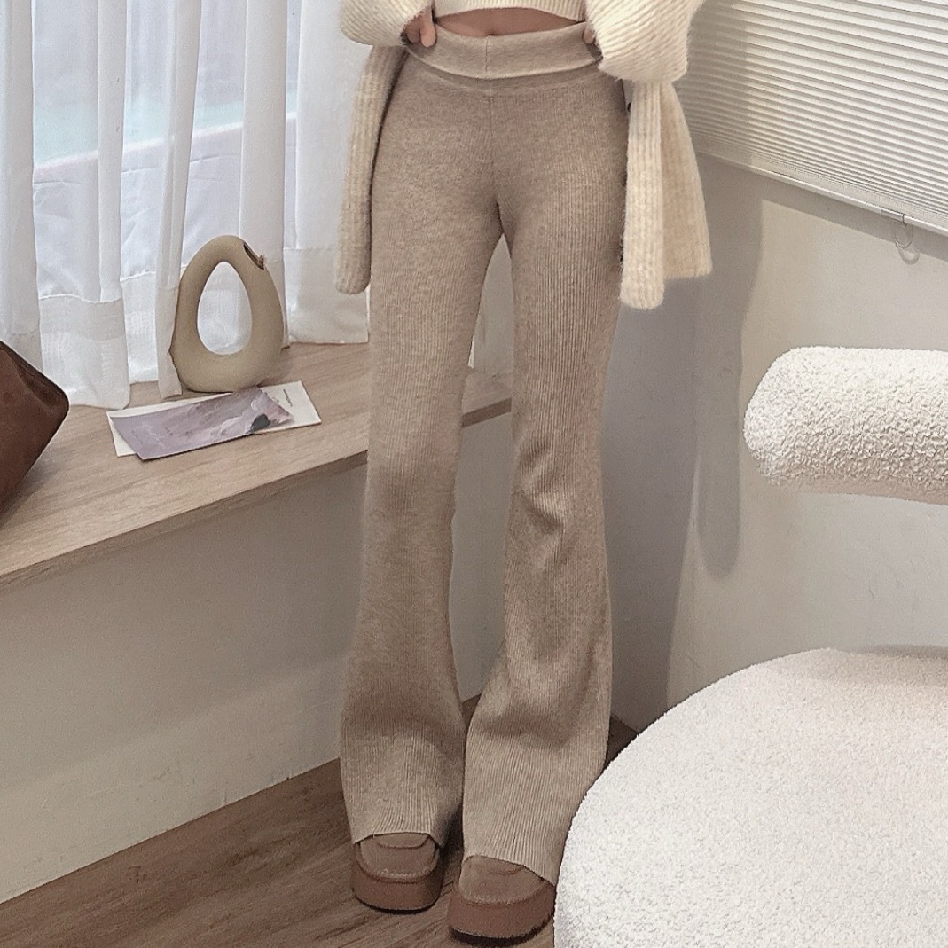 反摺褲頭針織喇叭褲/四色