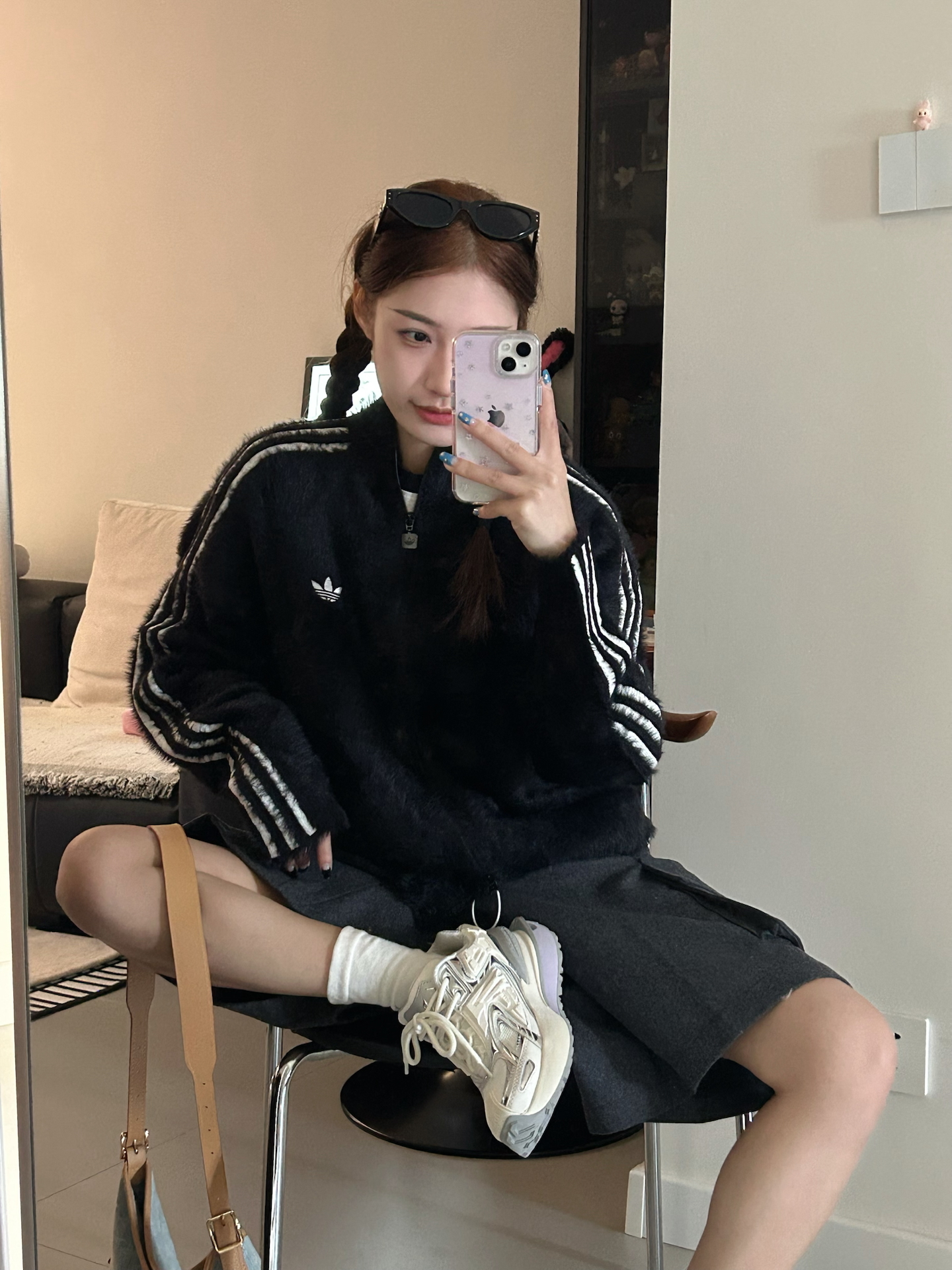 代購-Adidas Originals 仿馬海毛 經典條紋 立領絨感 毛毛外套 2色 KR5145KR5152