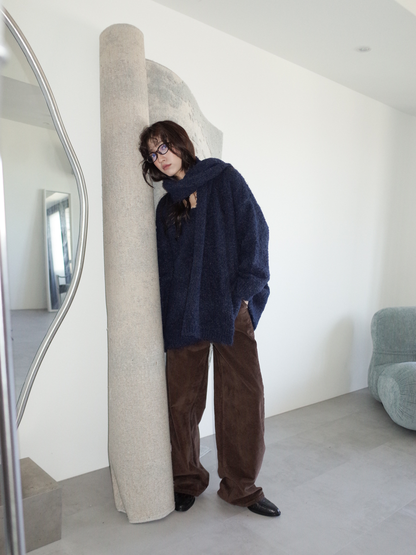 wood-tone brushed corduroy straight wide trousers-BARK