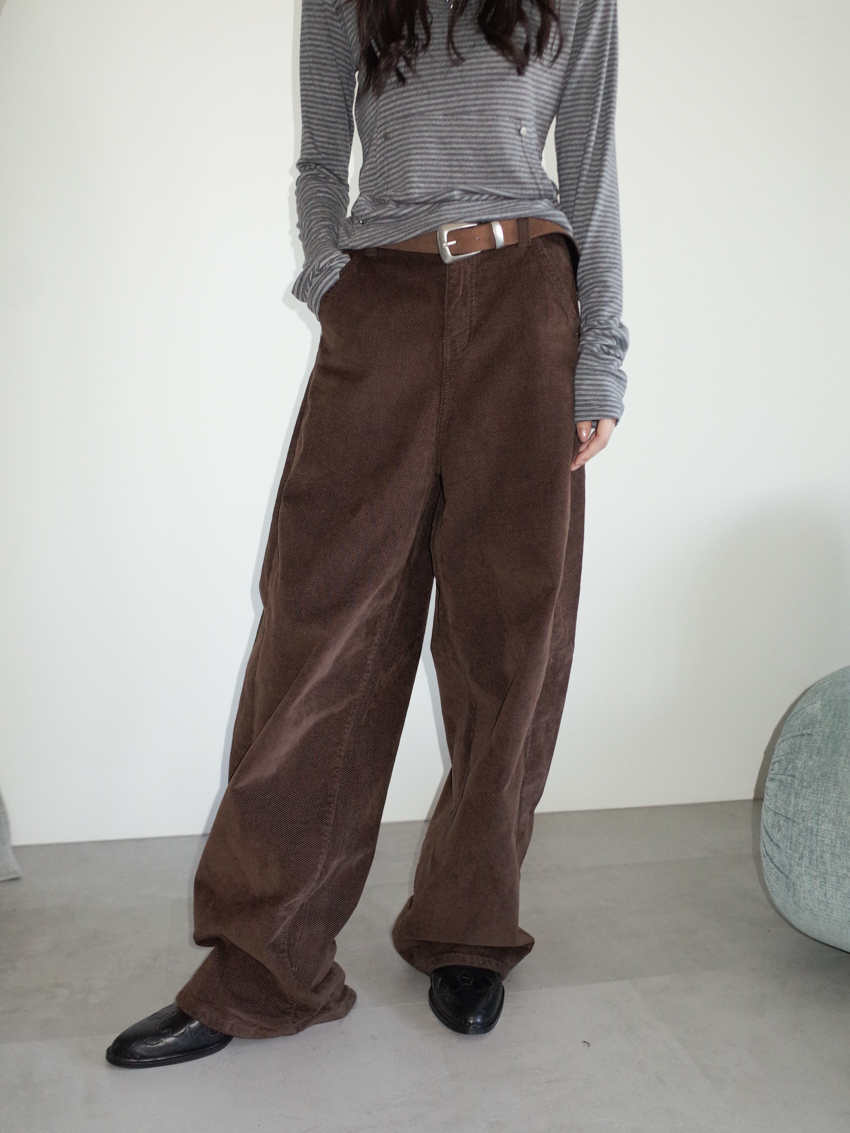 wood-tone brushed corduroy straight wide trousers-BARK