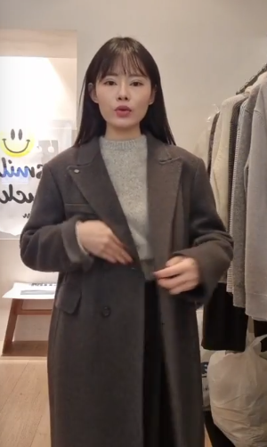 LF5217 羊毛拼色綁帶長大衣