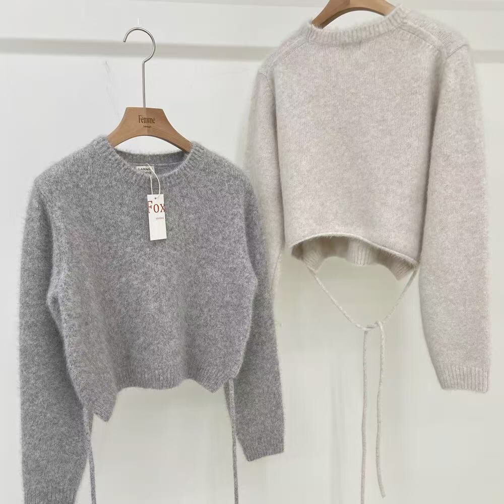 LF5235 後綁腰毛茸茸短版上衣