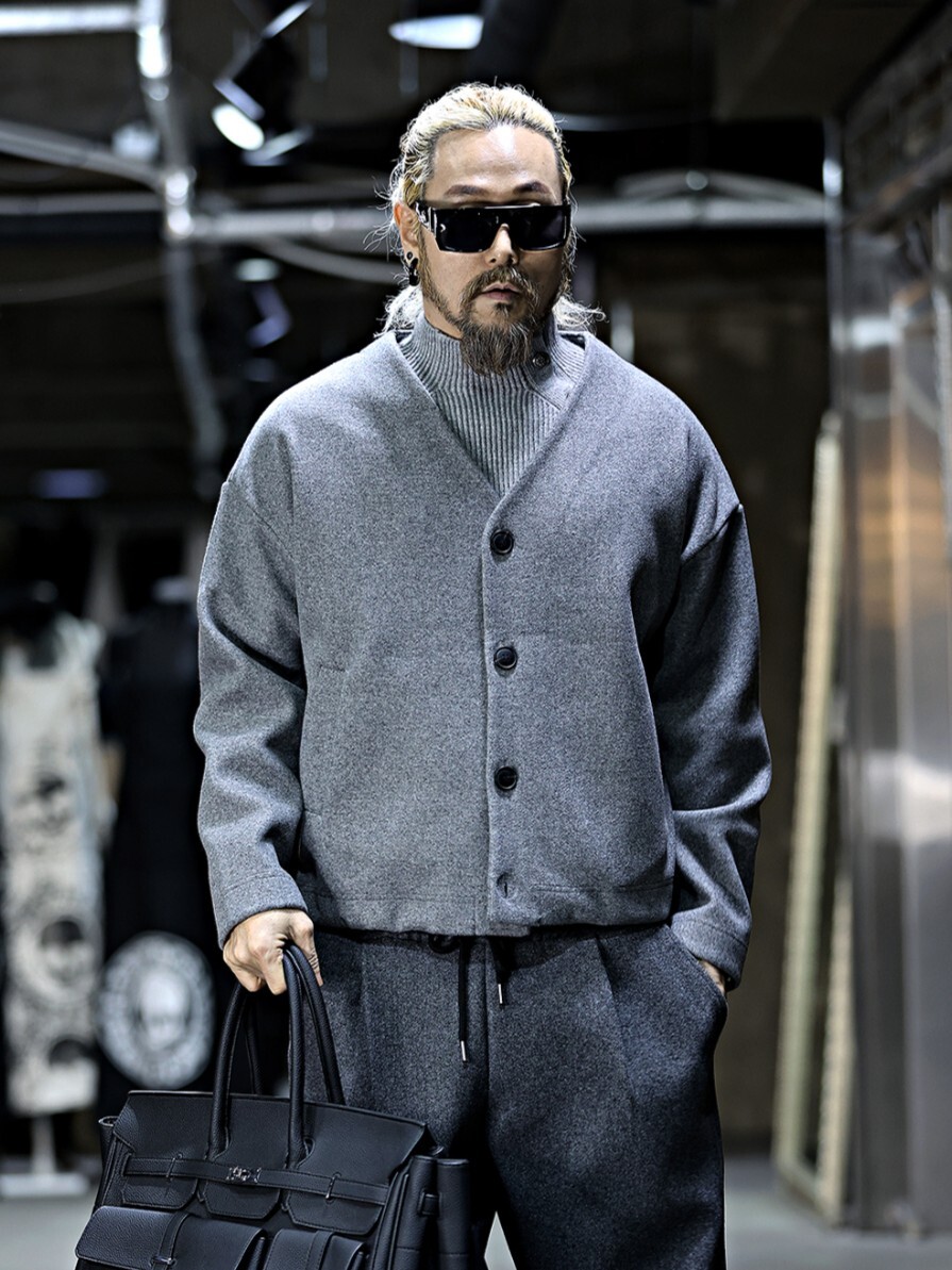 羊毛V領短開襟衫