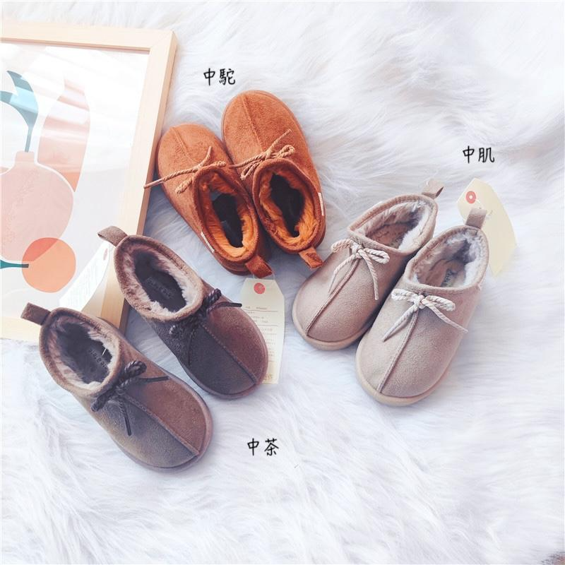 出口日本 絨面綁帶造型絨毛短靴(13-18)