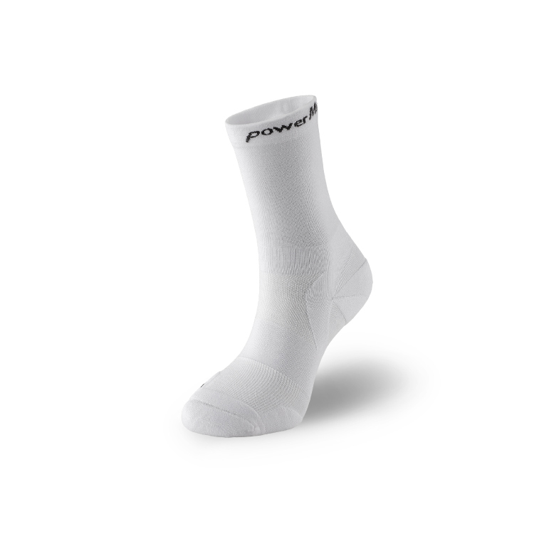 PowerMax Σ全鎖跟貼紮型中筒護踝襪-寧靜白｜中筒襪、腳踝、阿基里斯腱防護｜肌貼襪、馬拉松襪、跑步襪、運動襪、護踝襪｜台灣製造