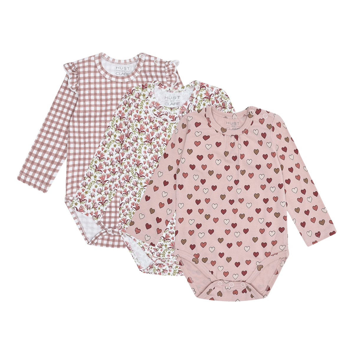 〖 Hust & Claire 〗玫粉愛心包屁衣三件組