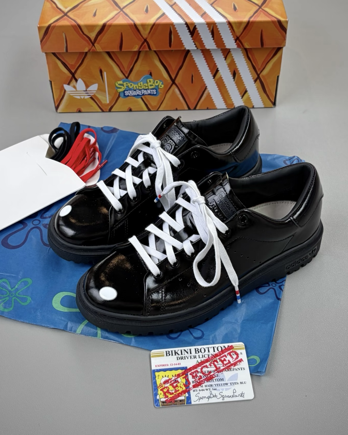 海綿寶寶 x Adidas Stan Smith Freizeit 黑色 皮革 聯名款 皮鞋 男女同款