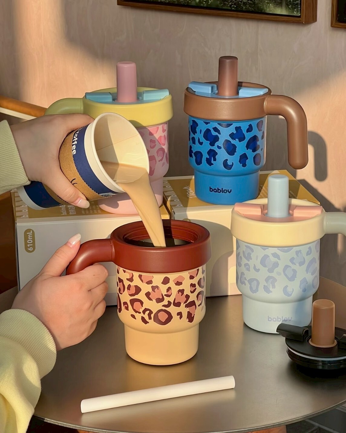 BABLOV 豹紋水杯 吸管杯 610ml 共4色