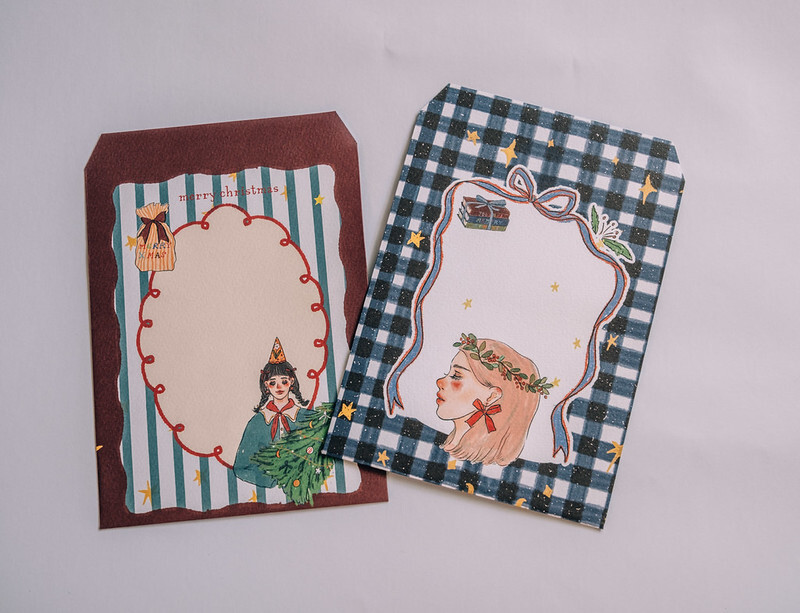 聖誕樹與花圈 聖誕信封 兩款各四個 八個一組｜甜蜜生活