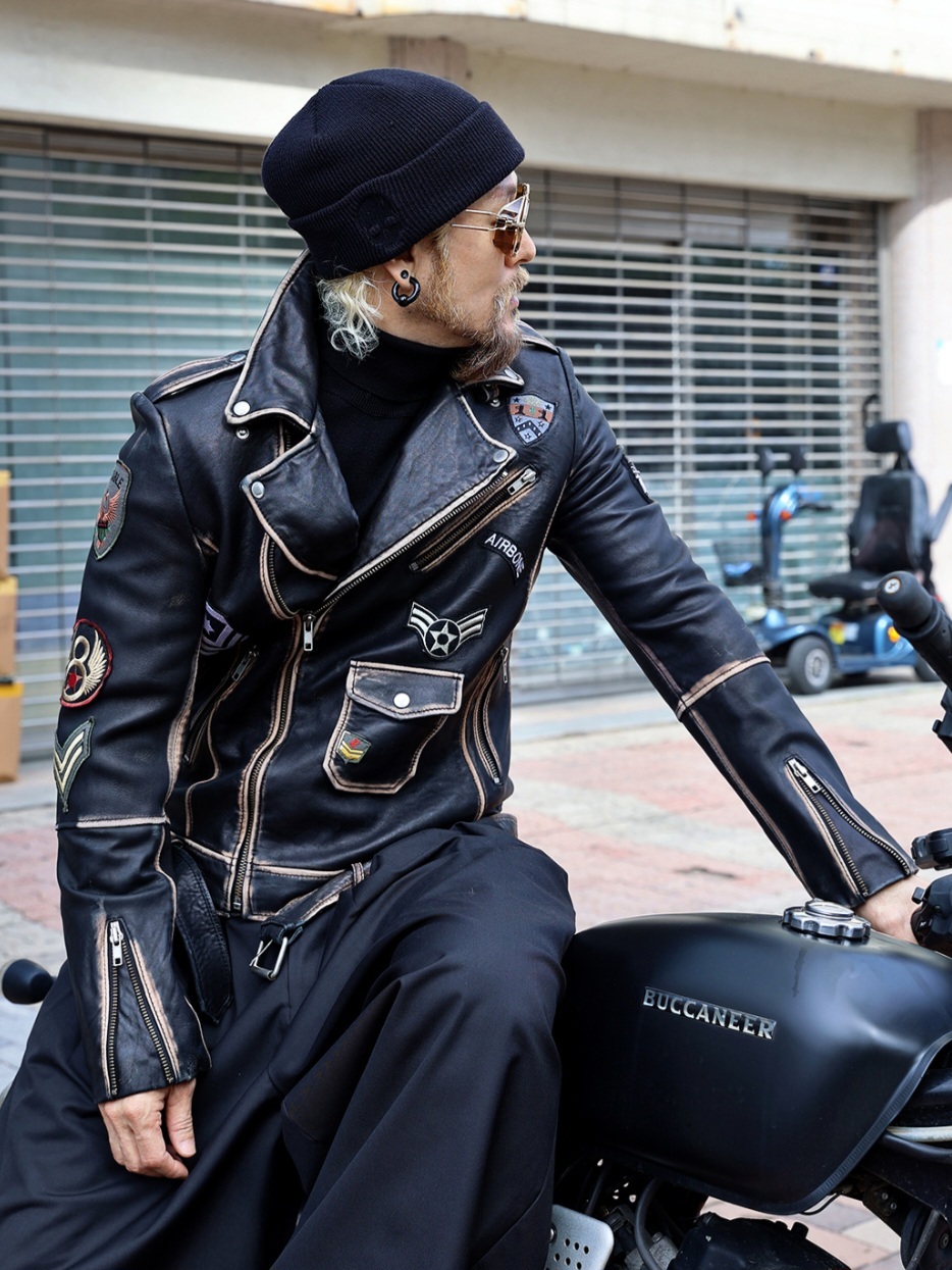 Wappen 貼片小羊皮騎士夾克