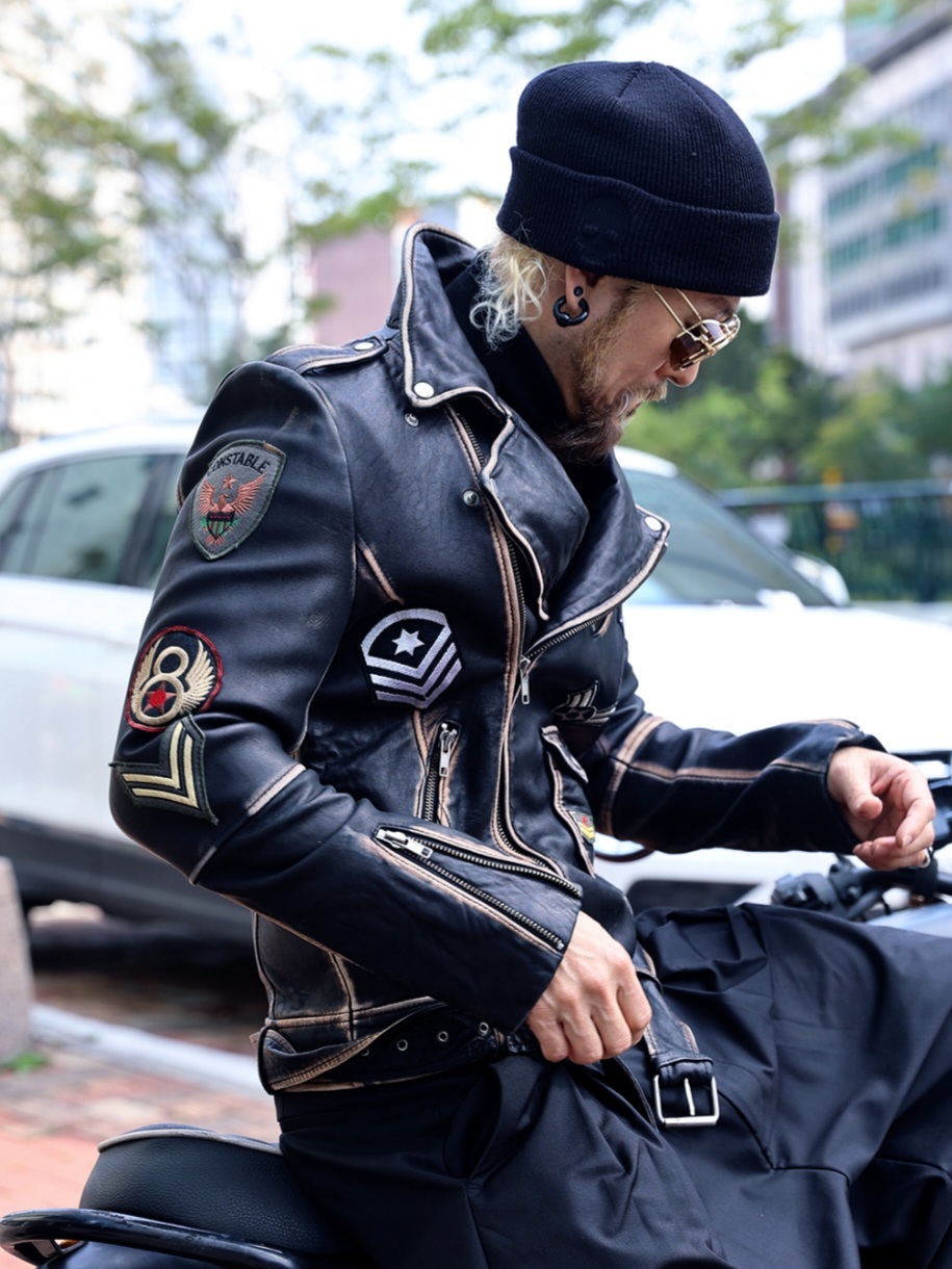 Wappen 貼片小羊皮騎士夾克