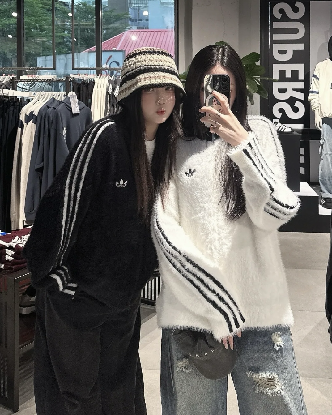 ADIDAS ORIGINALS 毛絨長袖外套 保暖 雙拉鍊 黑色 白色 男女同款