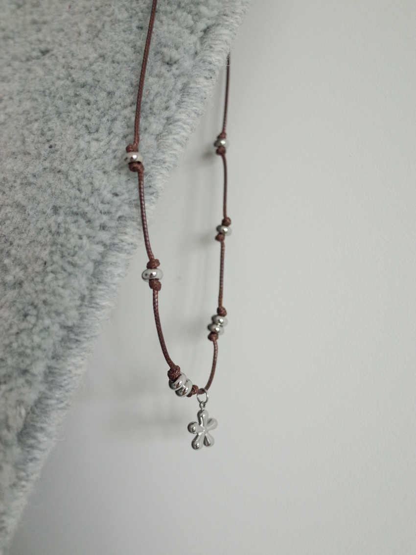 floral bead woven wax cord necklace