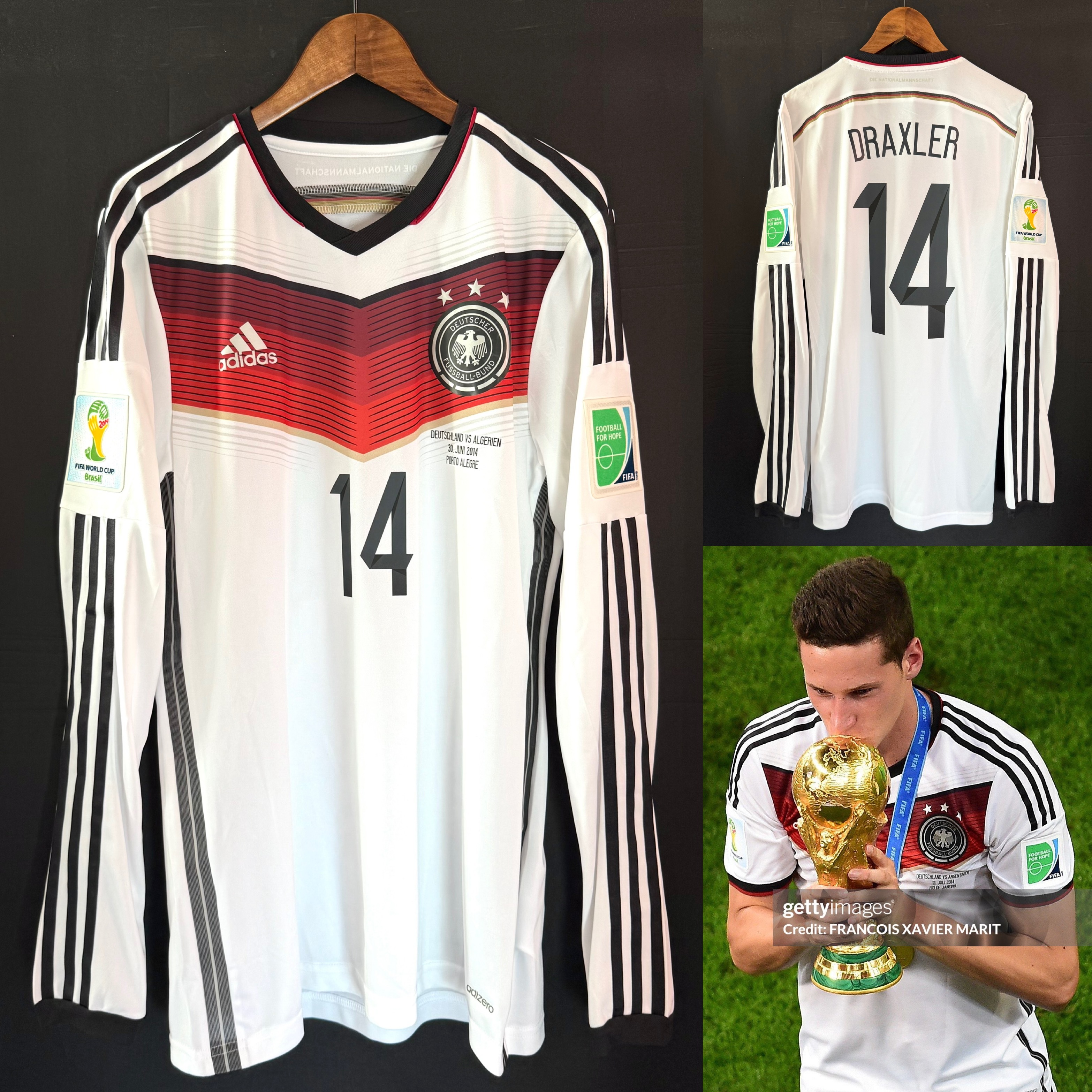 (Match Issue) Germany 2014 FIFA World Cup Adidas L/S Home Match Issue Shirt #14 DRAXLER
