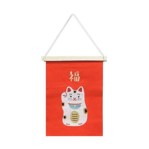 招財貓 刺繡掛旗 小掛畫布