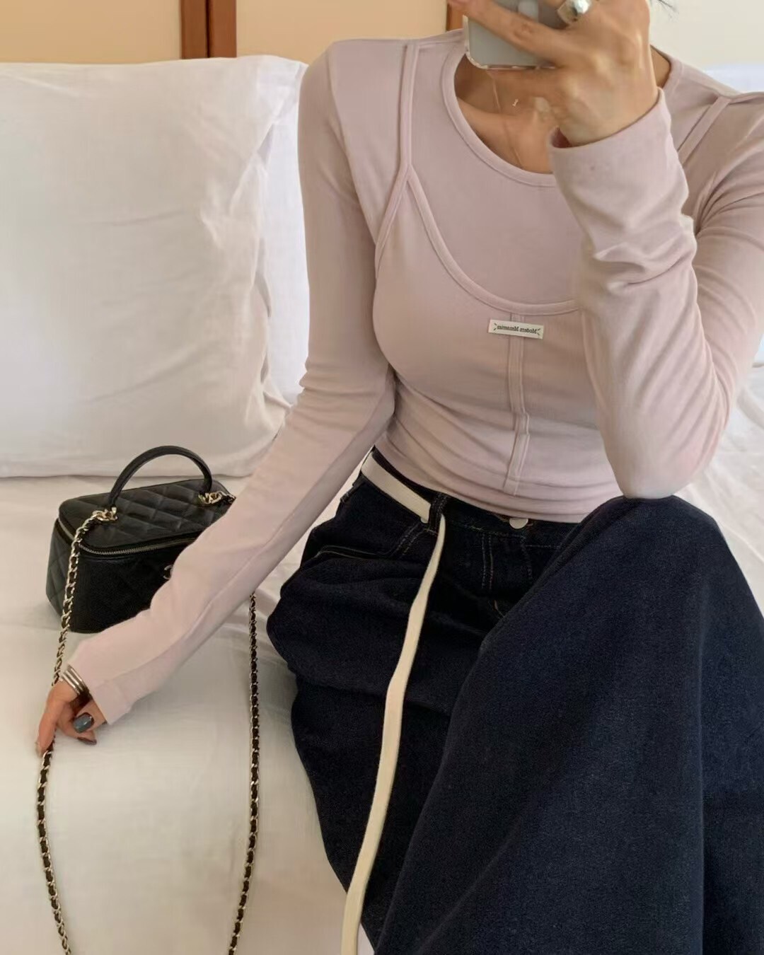 標籤假兩件墊肩T