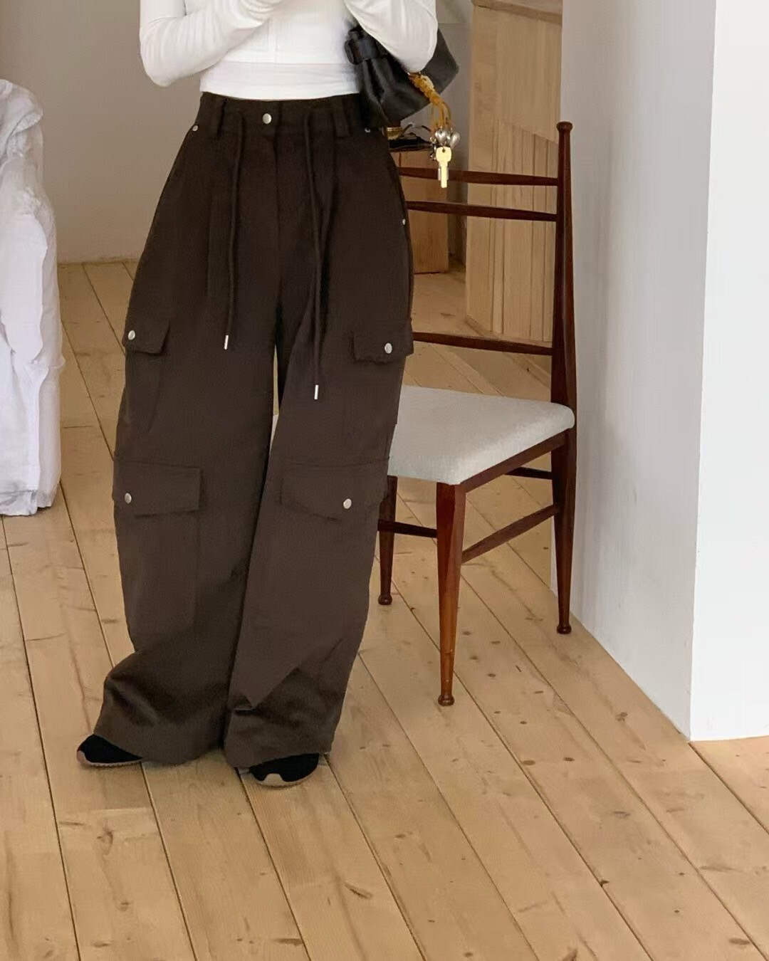 袋蓋綁繩寬長褲