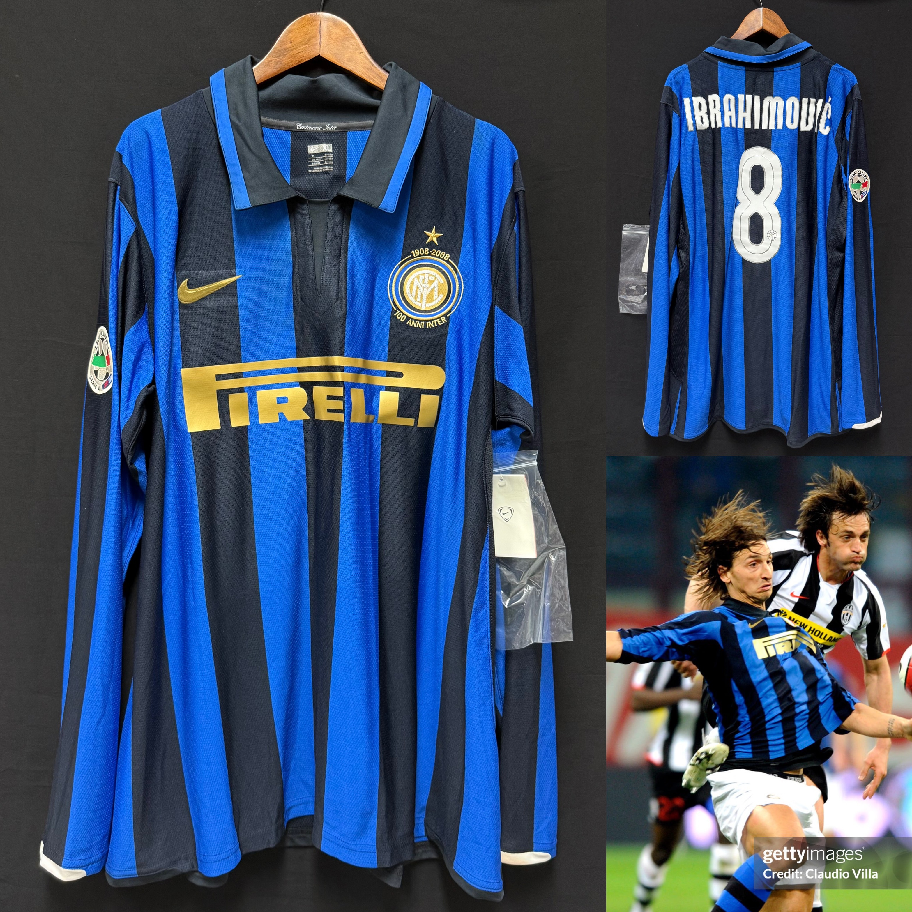 (Player Issue) Inter Milan 2007-2008 Nike L/S Centenary Home Player Issue Shirt #8 IBRAHIMOVIC