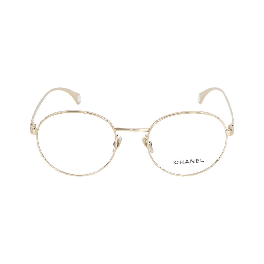 【CHANEL】Logo 金屬框橢圓平光眼鏡 50/53mm (淡金色)