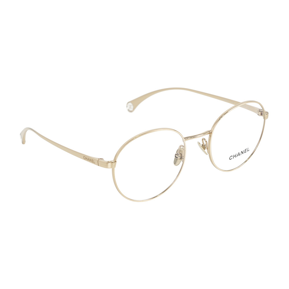 【CHANEL】Logo 金屬框橢圓平光眼鏡 50/53mm (淡金色)