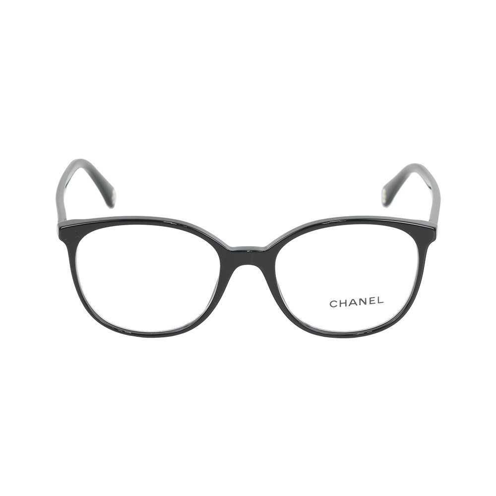 【CHANEL】銀字Logo 框形平光眼鏡 50/53mm (黑色)
