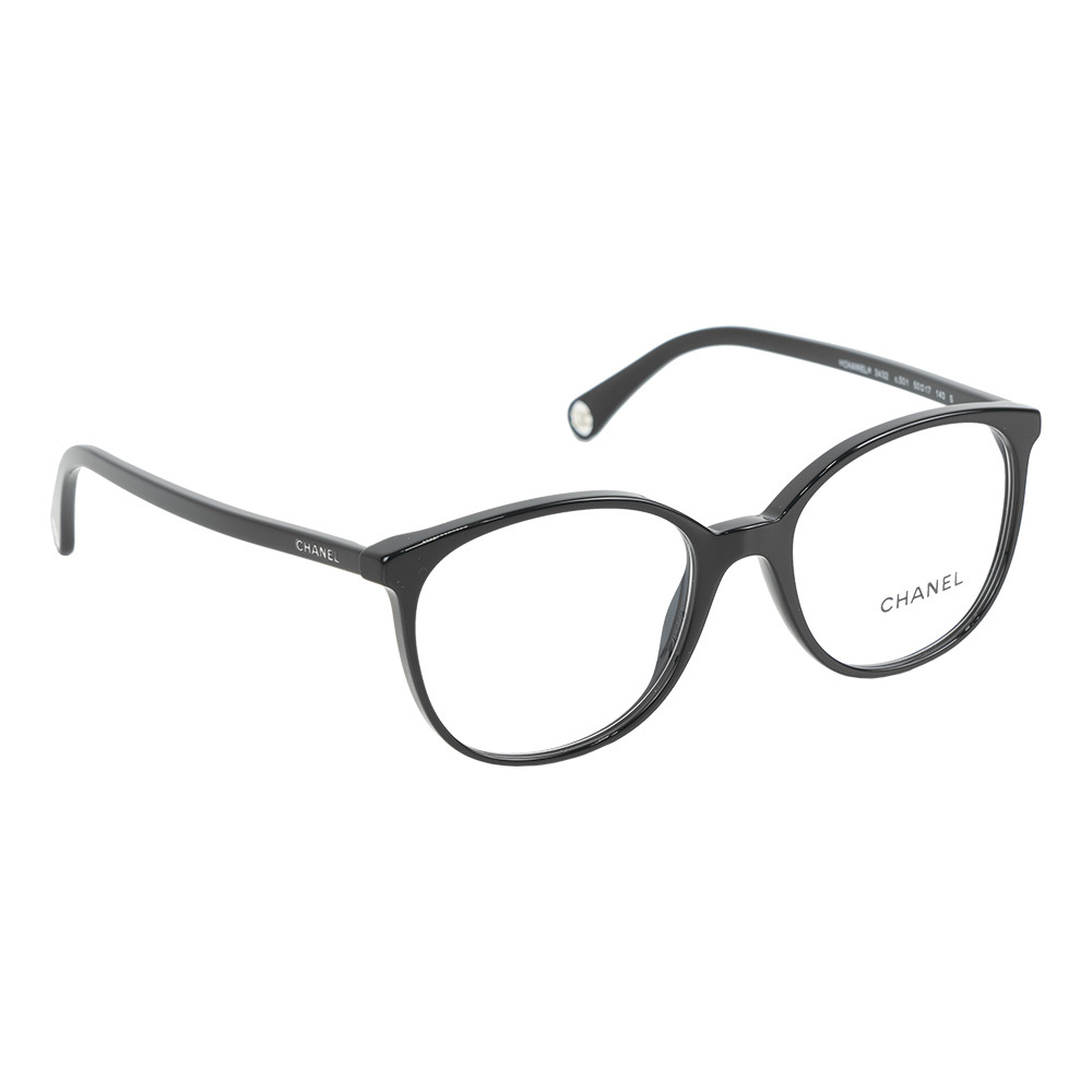 【CHANEL】銀字Logo 框形平光眼鏡 50/53mm (黑色)