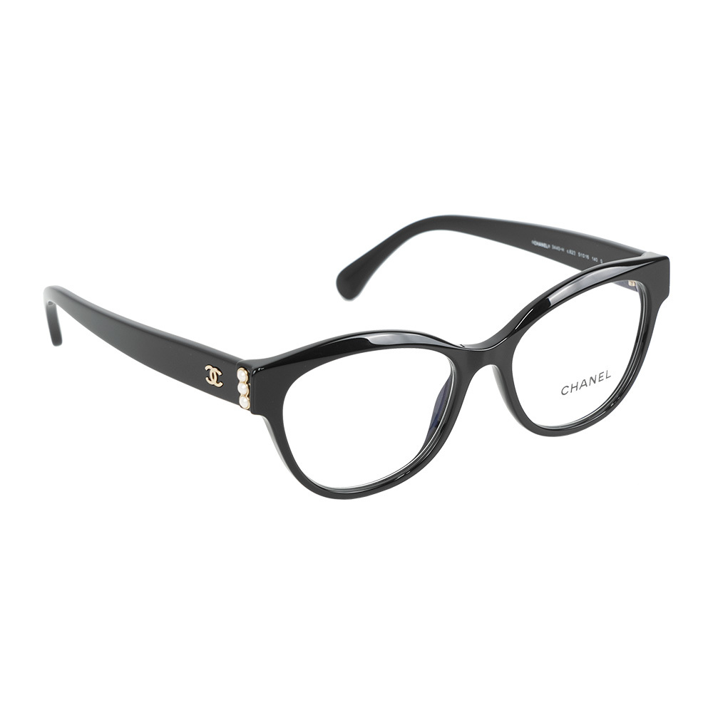 【CHANEL】金色CC Logo 及珍珠蝴蝶型眼鏡 51/53mm (黑色)
