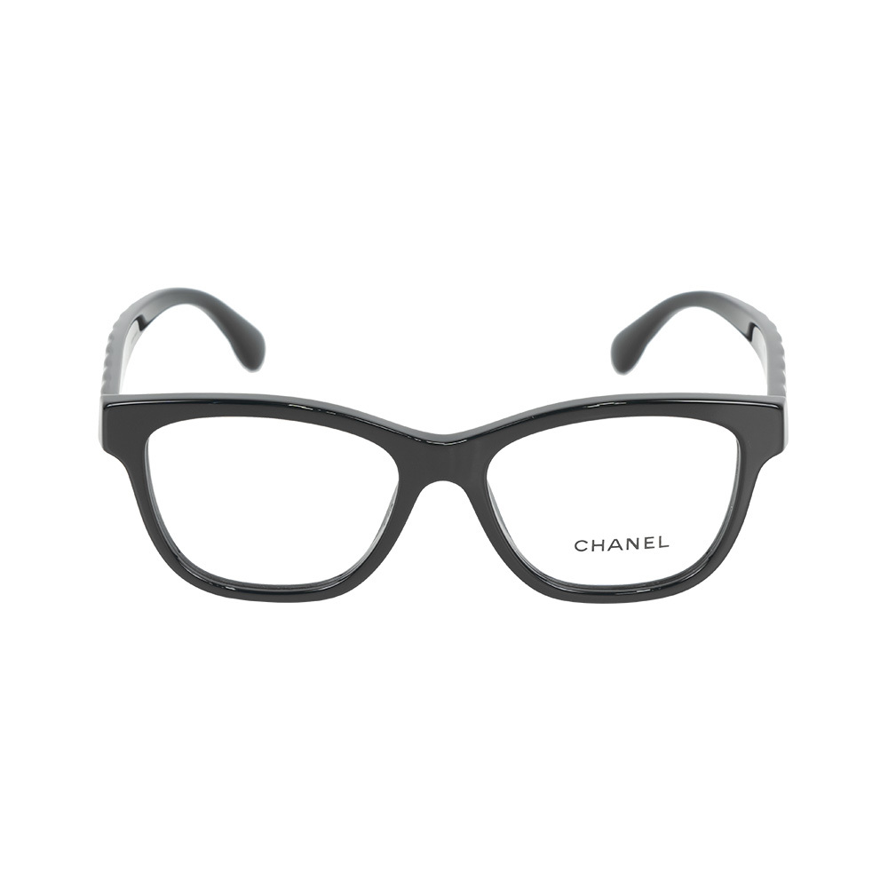 【CHANEL】金色CC Logo 菱格紋設計方框眼鏡 51mm (黑色)