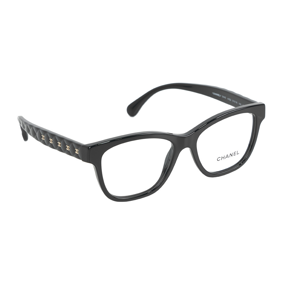 【CHANEL】金色CC Logo 菱格紋設計方框眼鏡 51mm (黑色)